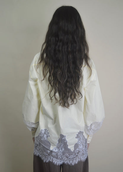 Sand Lace Oversized Button Down Shirt