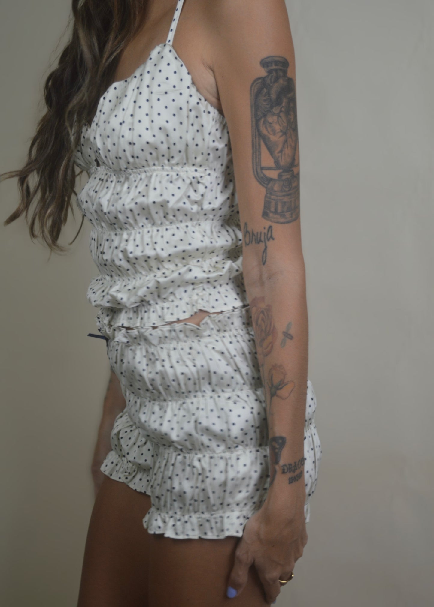 Polka Dot Smoked Satin Set