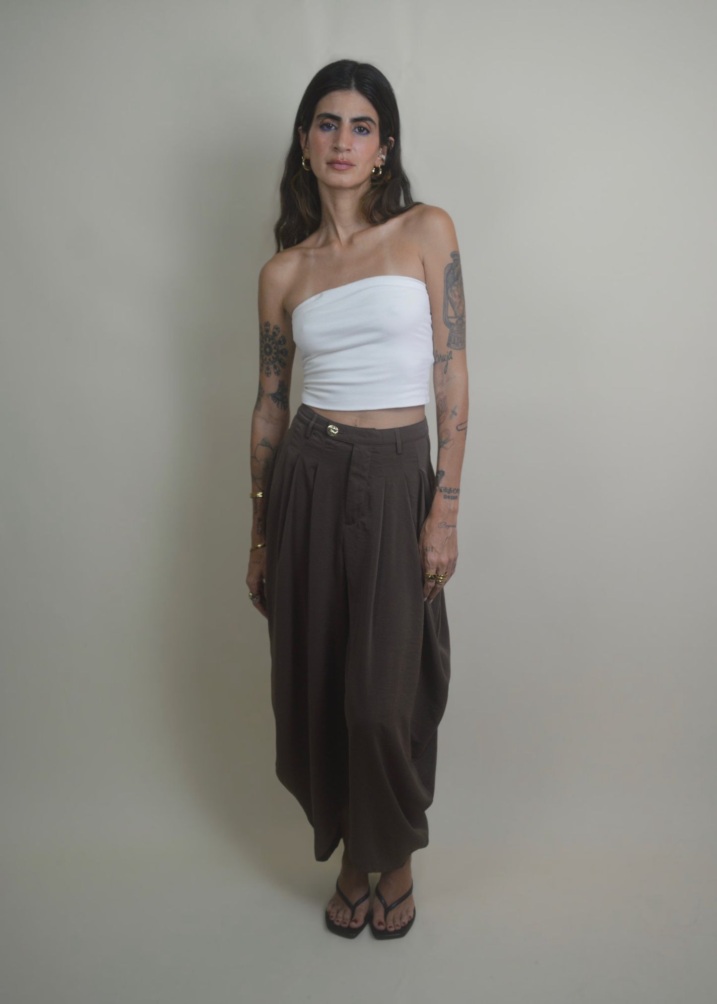 Brown Balloon Draped Pants