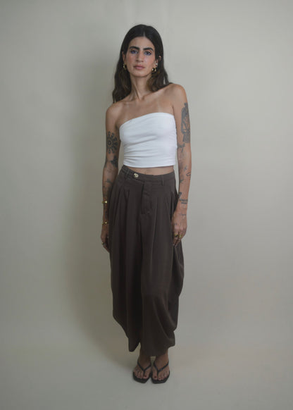 Brown Balloon Draped Pants