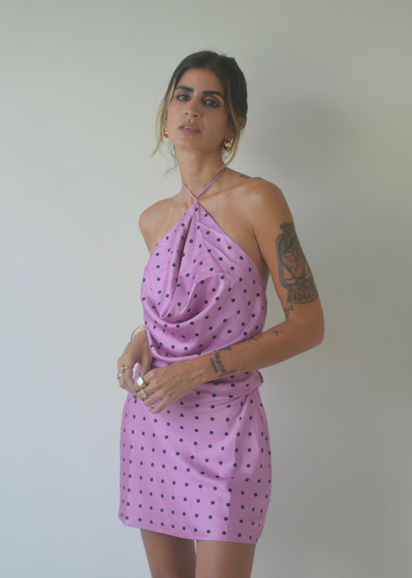 Mauve Cowl Satin Dress