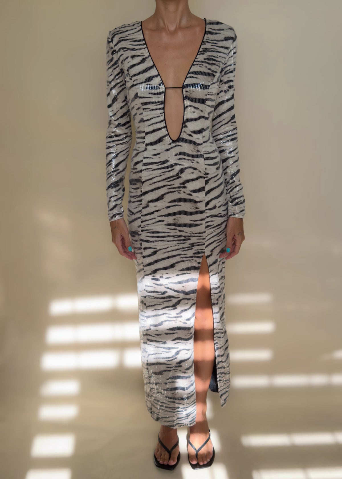 Zebra Sequin Maxi Dress