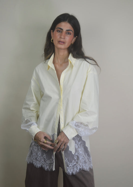 Sand Lace Oversized Button Down Shirt