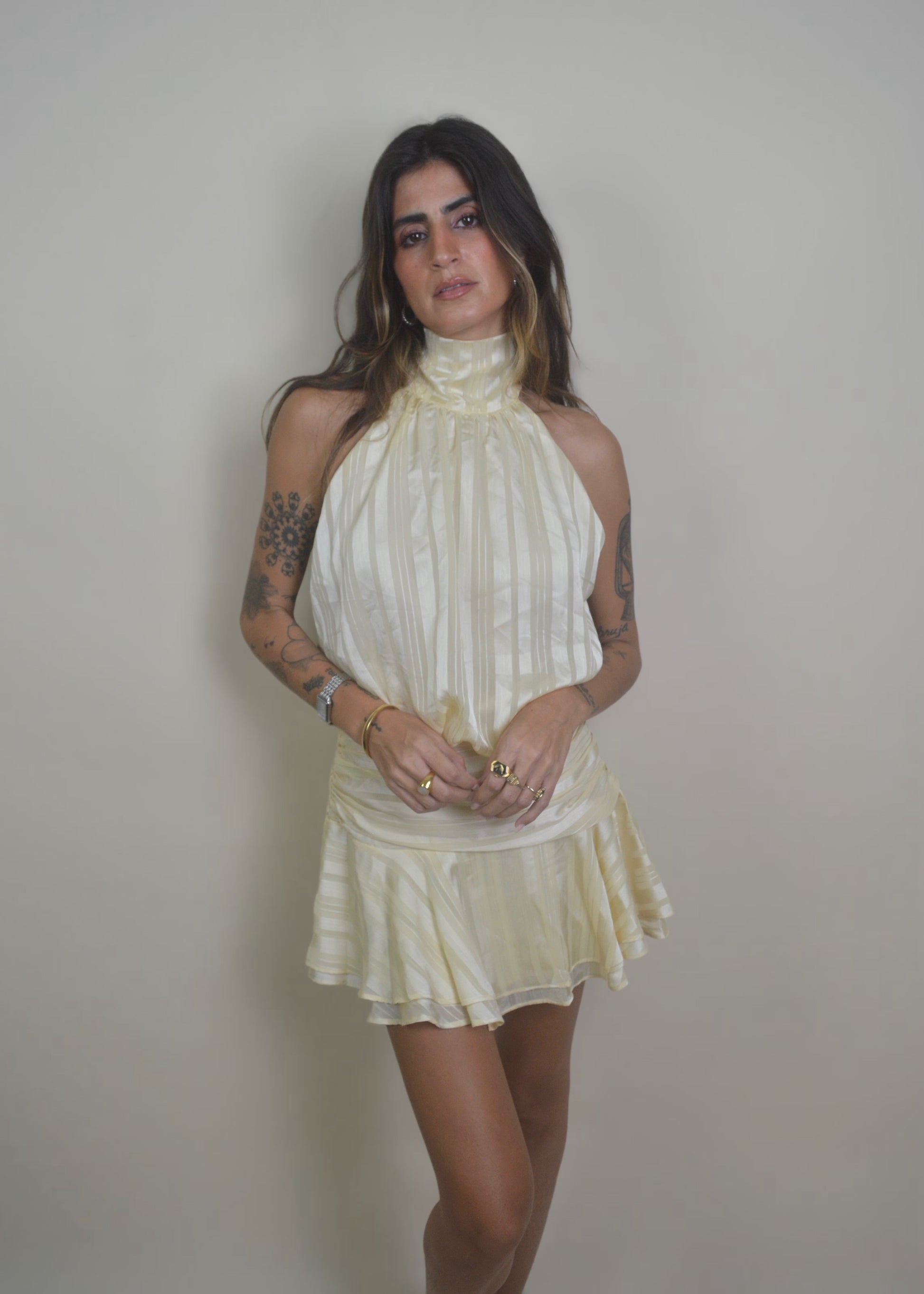 yellow halter mini dress Butter Yellow Chiffon Halter Mini Dress Medium