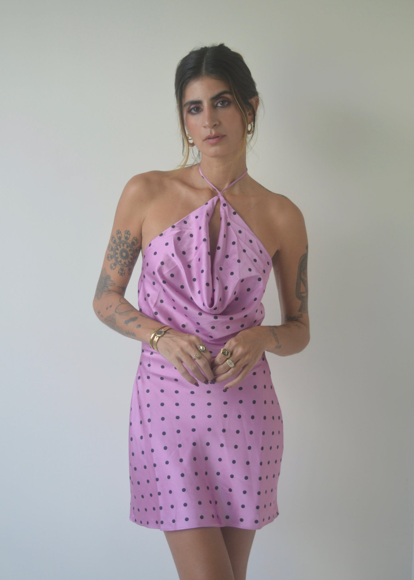 Mauve Cowl Satin Dress