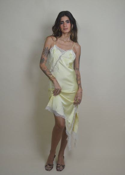 Citrus Lace Satin Slip Dress