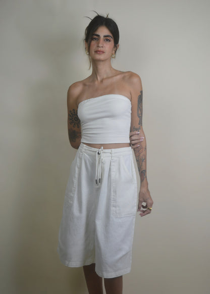 Drawstring Wide Leg Jorts/Bermudas White RESTOCKED