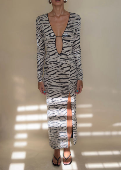 Zebra Sequin Maxi Dress