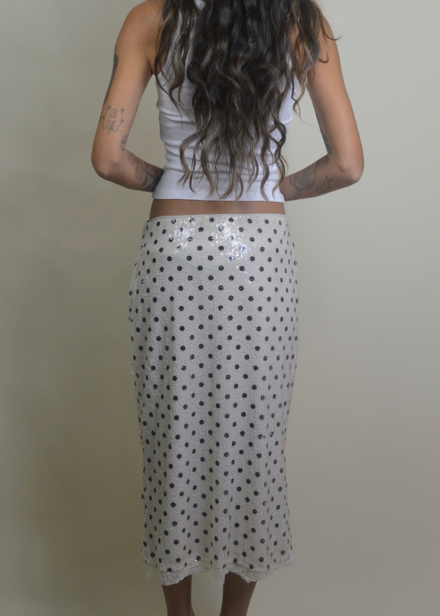 Polka Dot Sequin Midi Skirt