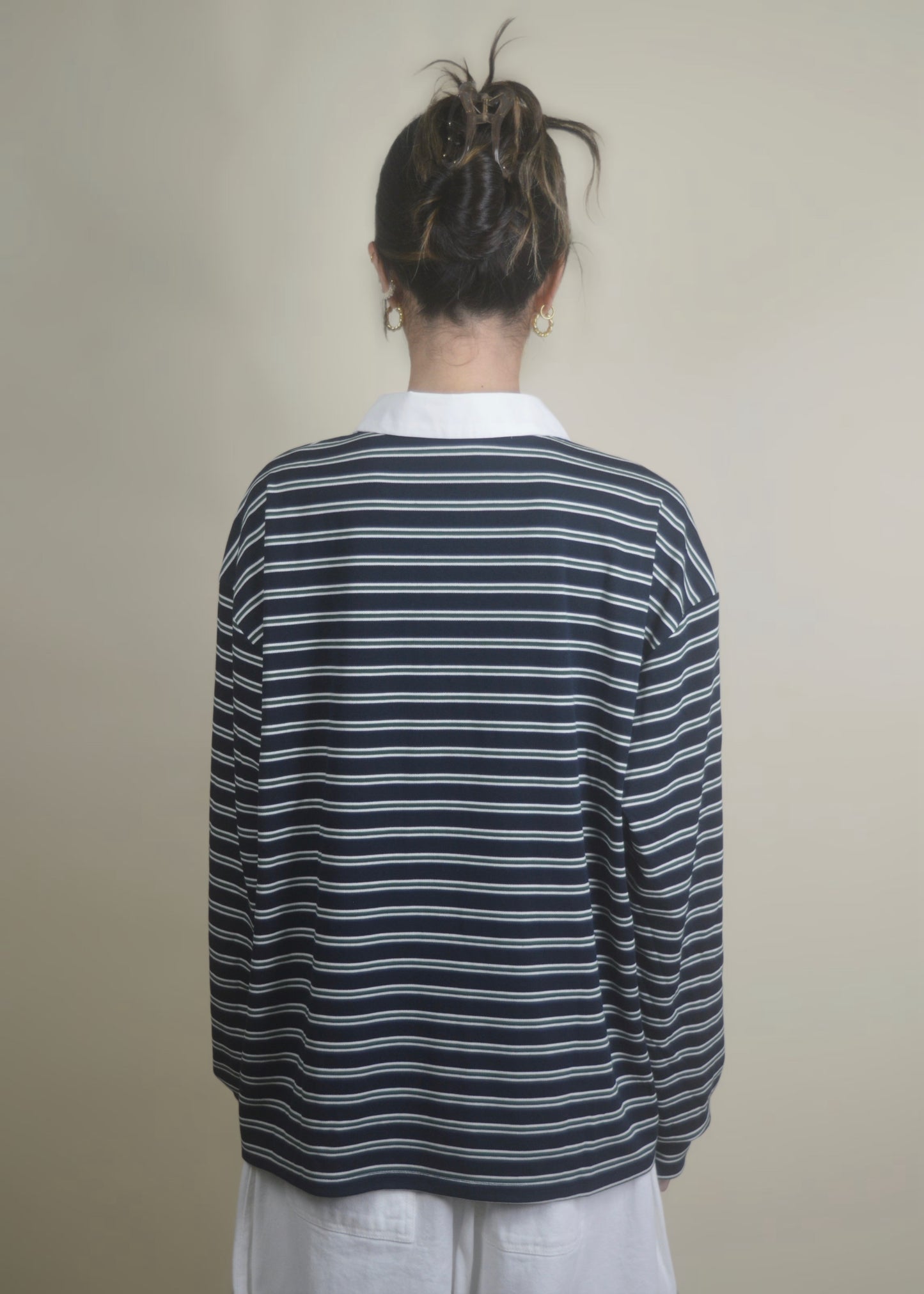 Oversized Long Sleeve Striped Polo