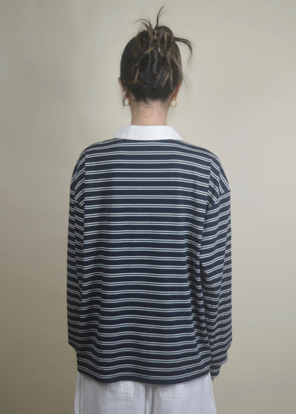 Oversized Long Sleeve Striped Polo