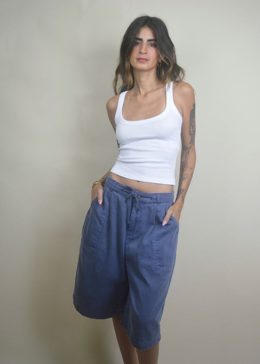 Drawstring Wide Leg Jorts/Bermudas