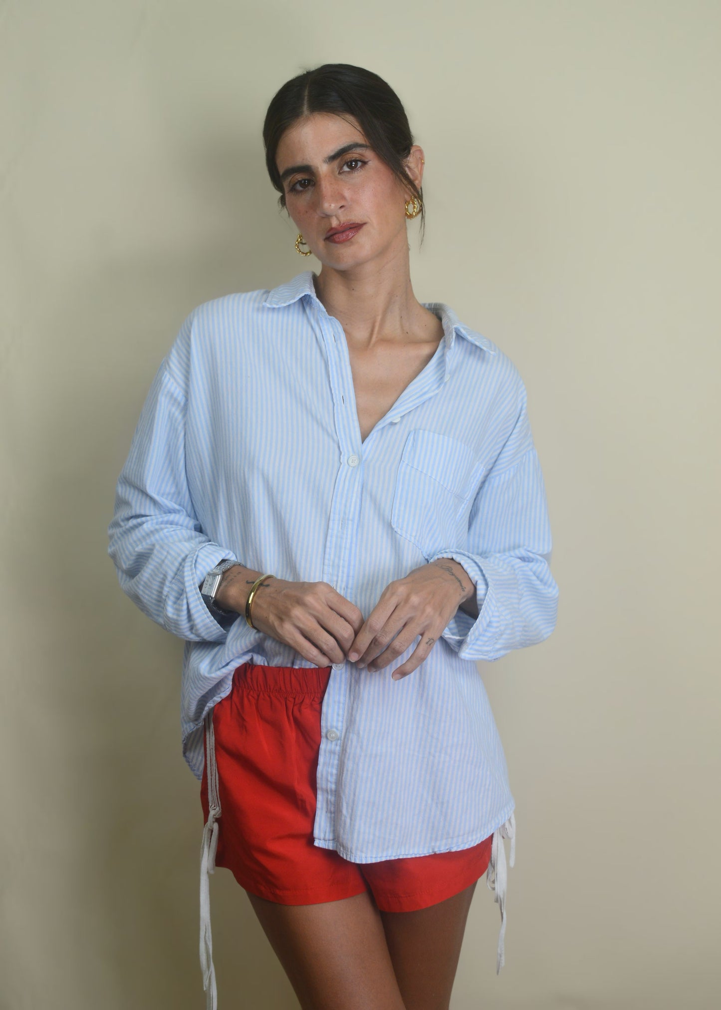 Retro Vibes Red Striped Shorts