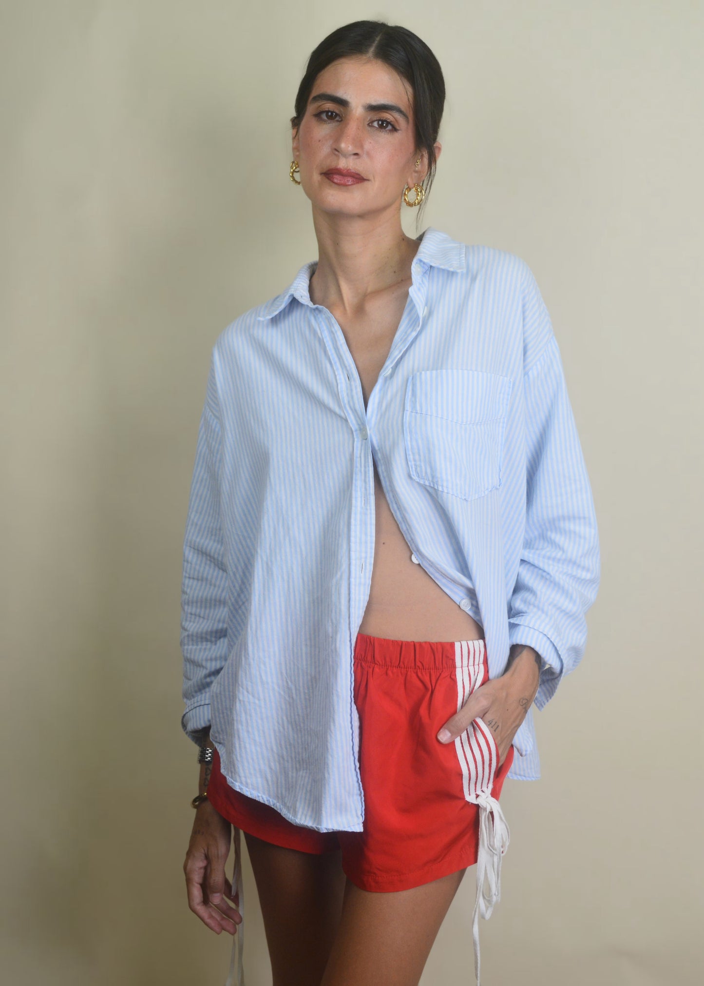 Retro Vibes Red Striped Shorts