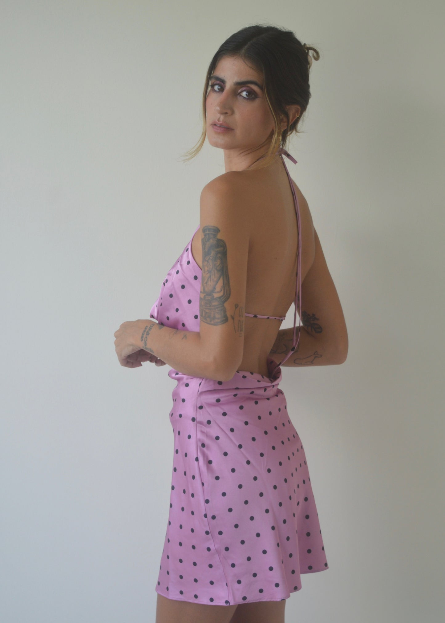 Mauve Cowl Satin Dress