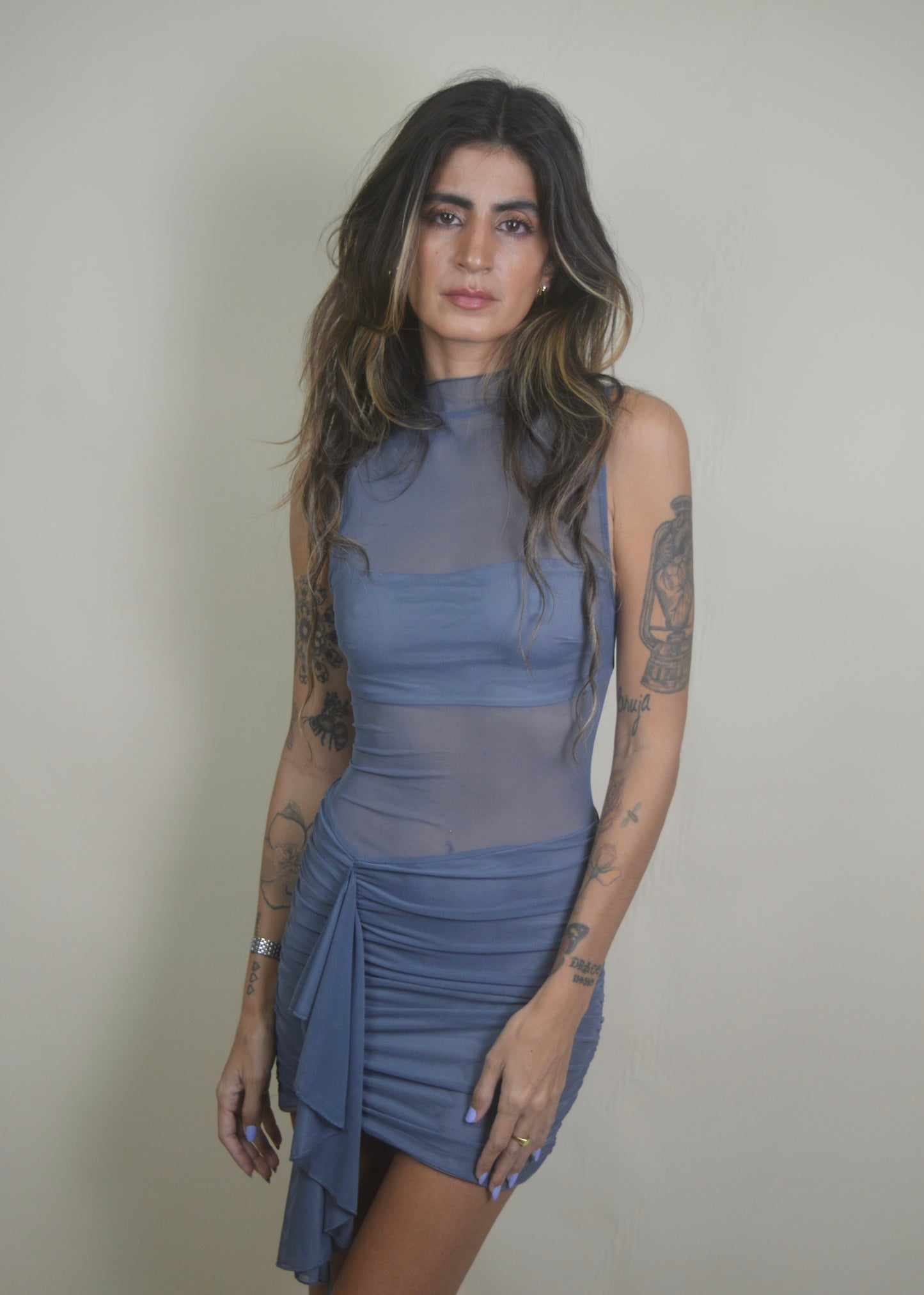 Slate Mesh Mini Dress