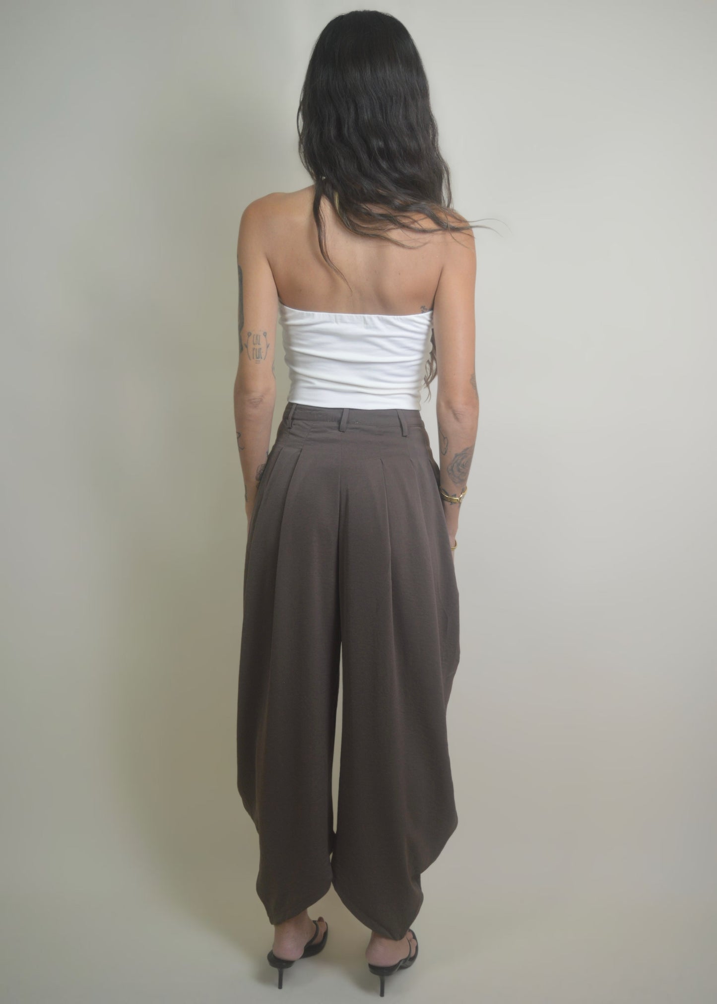 Brown Balloon Draped Pants