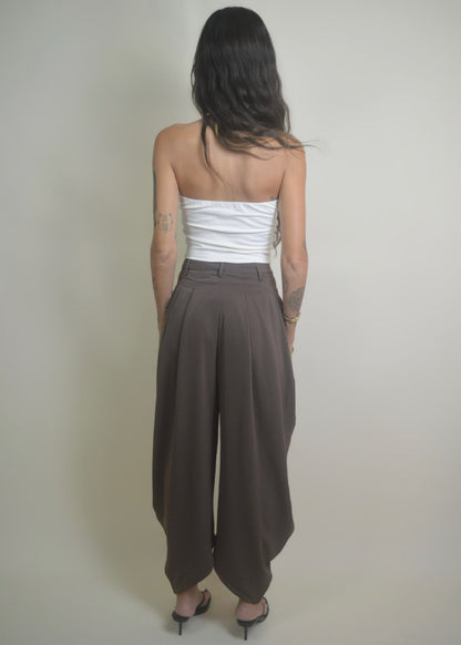 Brown Balloon Draped Pants