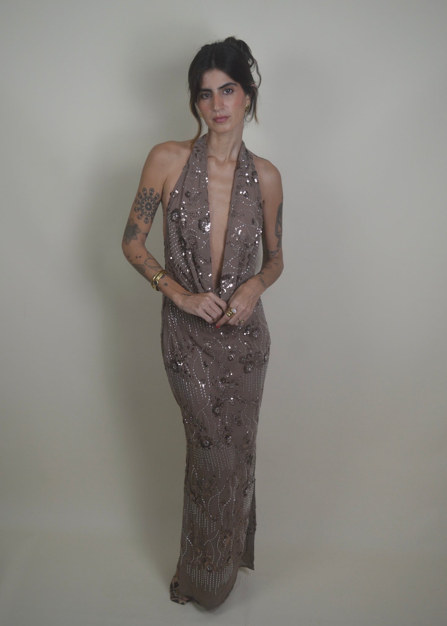 Shine Sequin Halter Dress