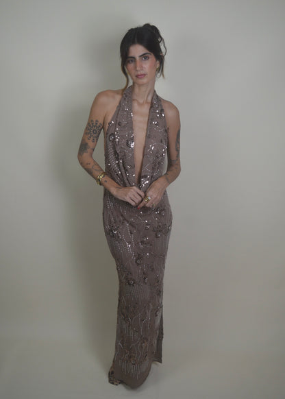 Shine Sequin Halter Dress