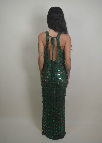 Emerald Sequin Crochet Dress