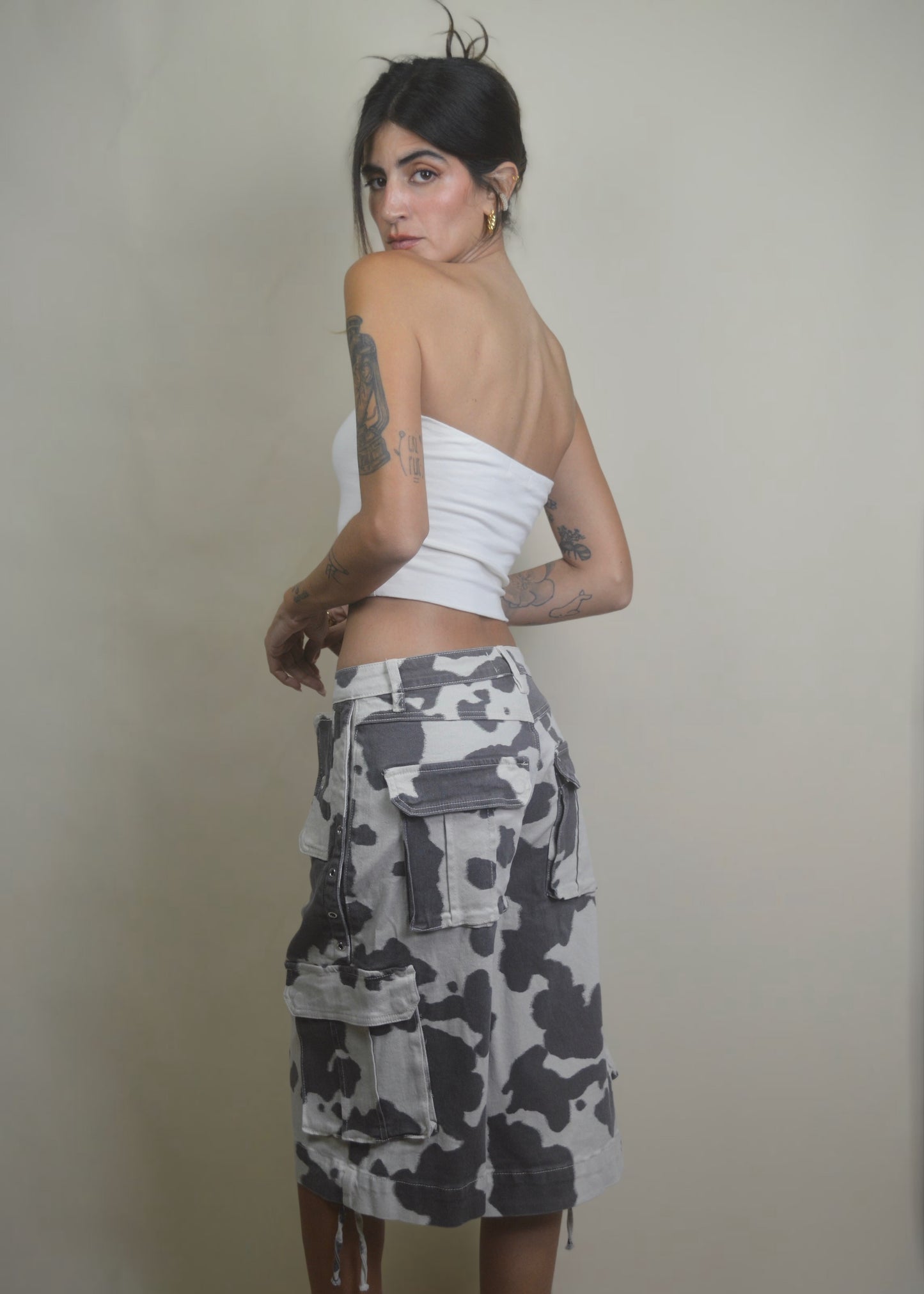 Cow Printed Cargo Jorts