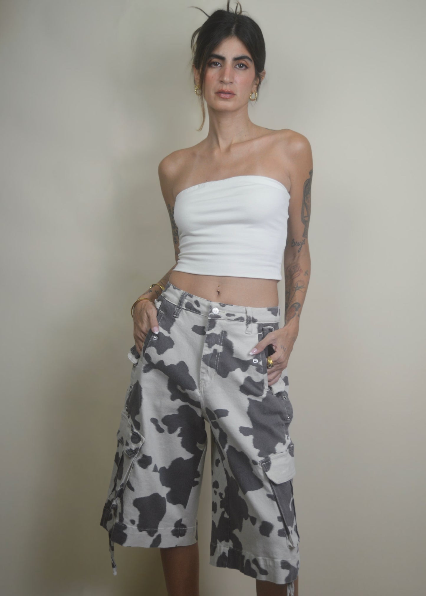 Cow Printed Cargo Jorts