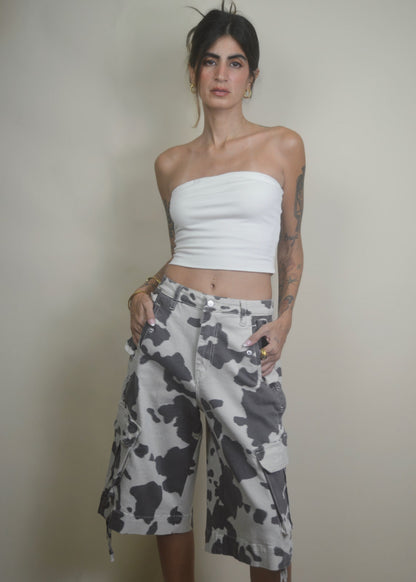 Cow Printed Cargo Jorts