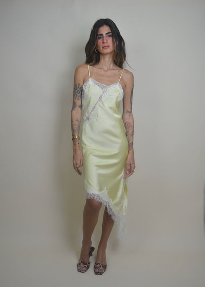 Citrus Lace Satin Slip Dress