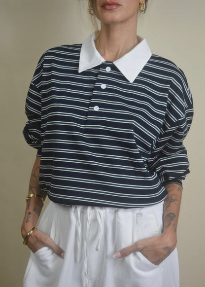 Oversized Long Sleeve Striped Polo