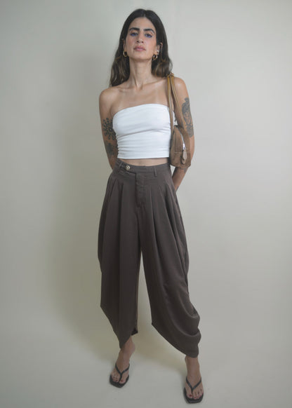 Brown Balloon Draped Pants
