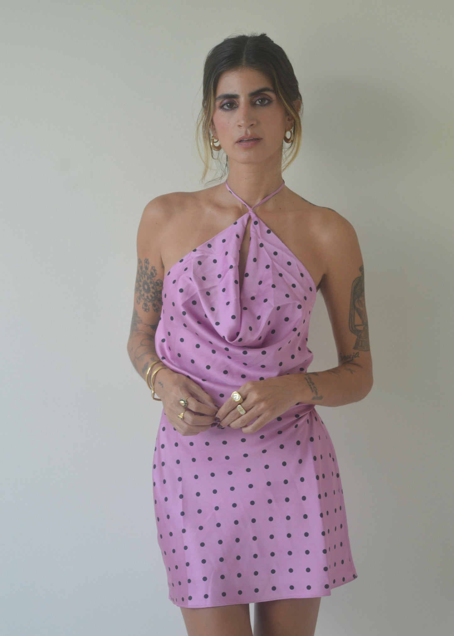 Mauve Cowl Satin Dress