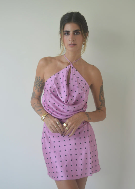 Mauve Cowl Satin Dress