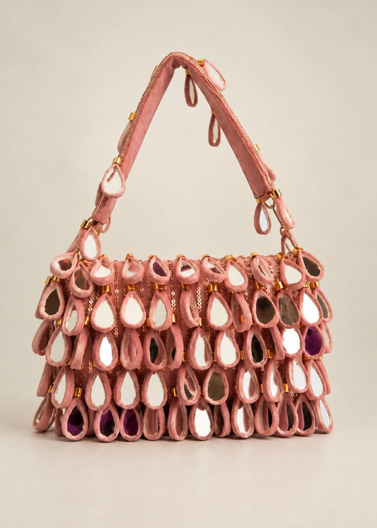 Dusty Rose Handmade Beaded Teardrop Bag