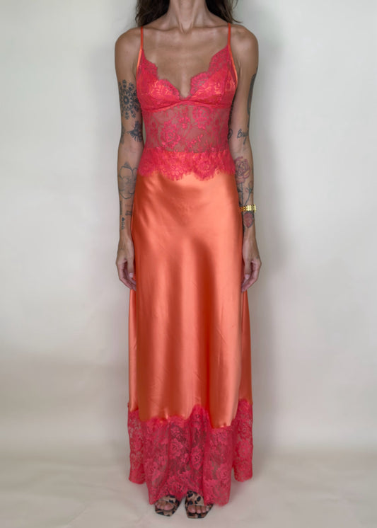 Cotton Candy Sky Lace Satin Maxi Dress