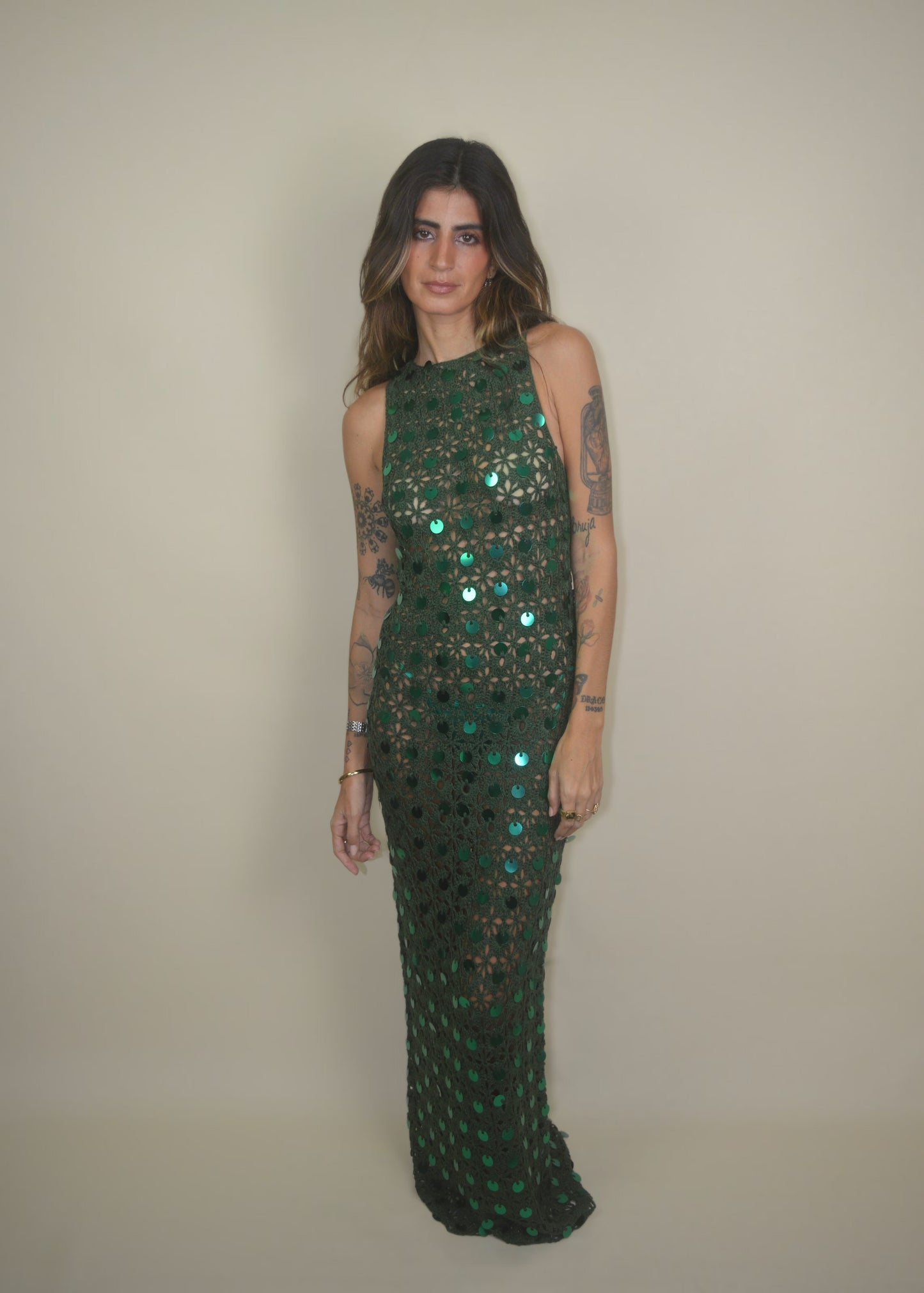 Emerald Sequin Crochet Dress