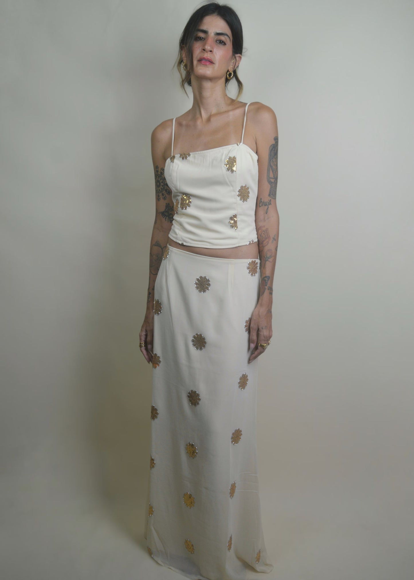 Golden Bloom Sequin Maxi Skirt