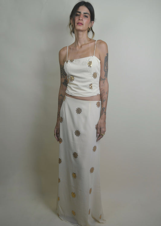 Golden Bloom Sequin Maxi Skirt