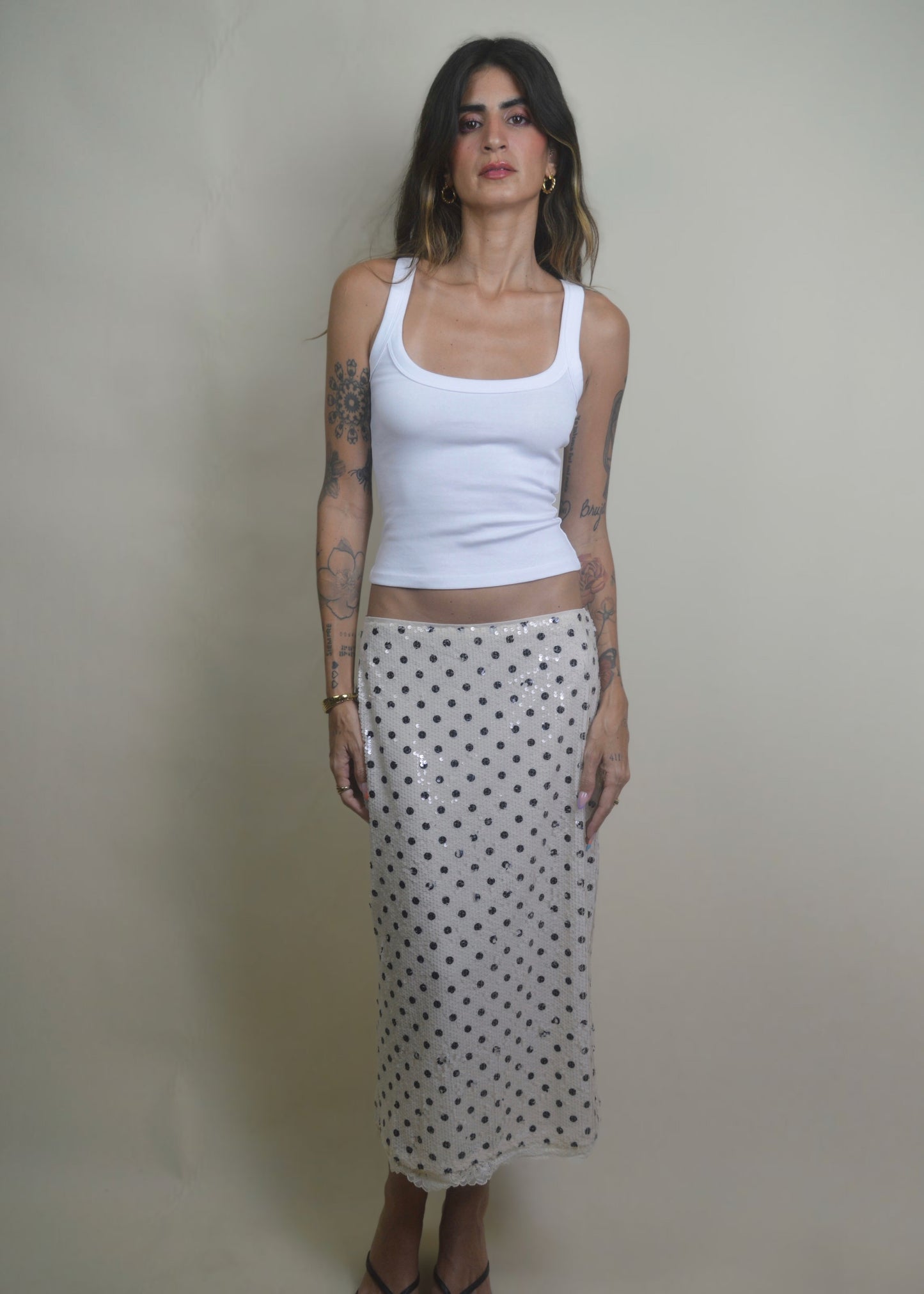 Polka Dot Sequin Midi Skirt