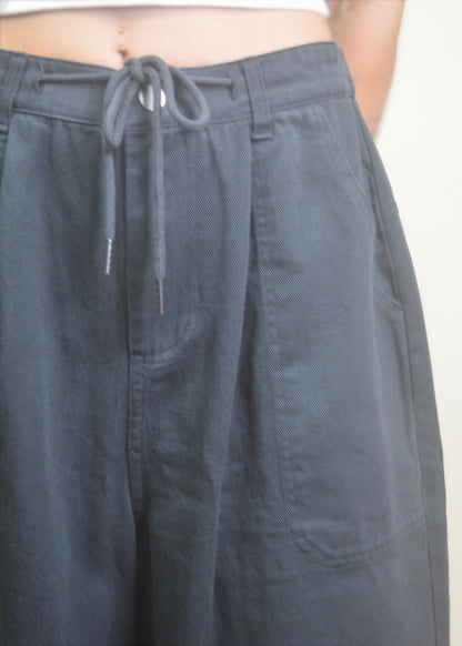 Drawstring Wide Leg Jorts/Bermudas Black RESTOCKED