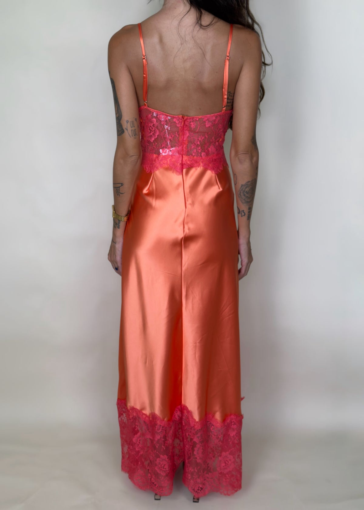 Cotton Candy Sky Lace Satin Maxi Dress