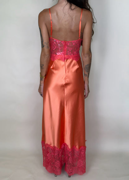 Cotton Candy Sky Lace Satin Maxi Dress