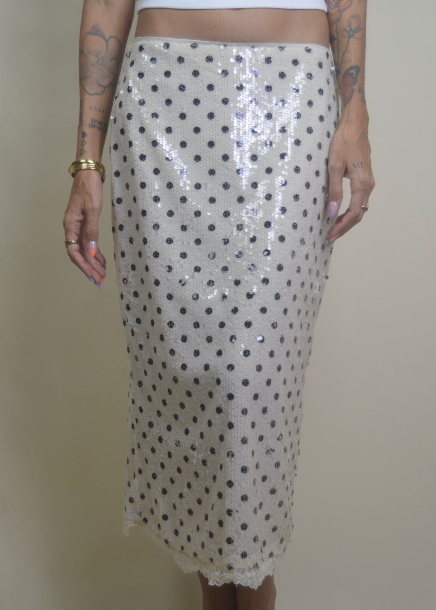 Polka Dot Sequin Midi Skirt