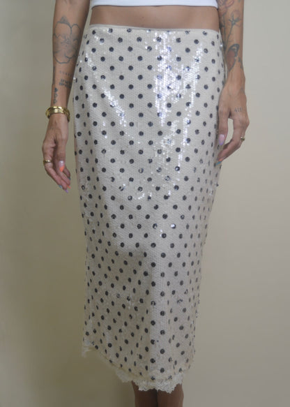 Polka Dot Sequin Midi Skirt