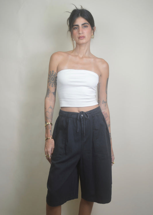 Drawstring Wide Leg Jorts/Bermudas