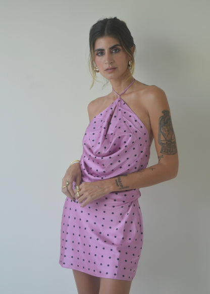 Mauve Cowl Satin Dress