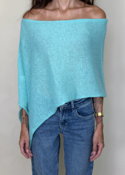 Aqua Asymmetrical Knit Poncho