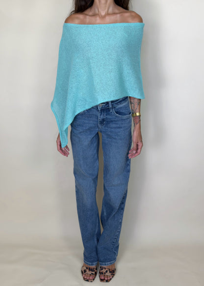 Aqua Asymmetrical Knit Poncho