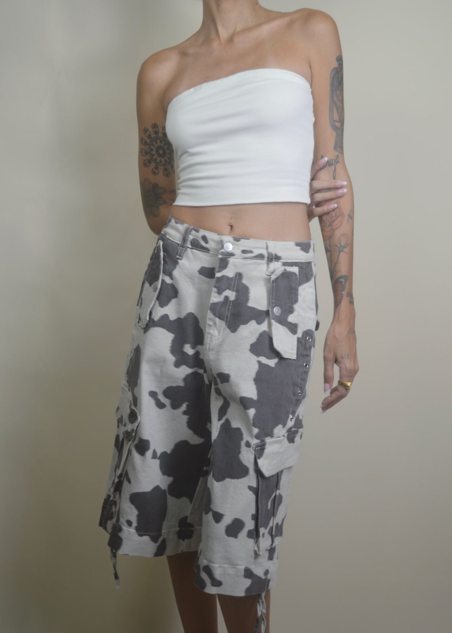 Cow Printed Cargo Jorts