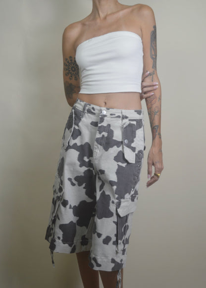 Cow Printed Cargo Jorts